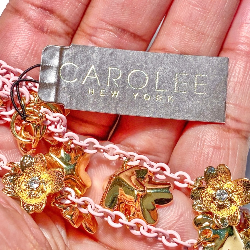 New Carolee Necklace with a Long Pink Chain and Gold Flower Charm Accents - Picture 10 of 11